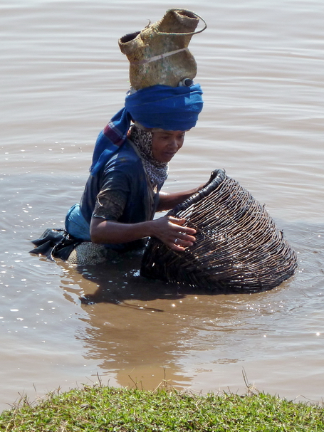 pêche de la crevette noire " fozaorana " avec une nasse " tandroho " 