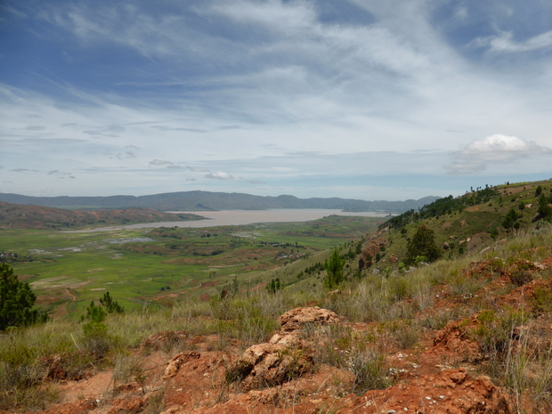 à l' Ouest de Manazary les rizières d' Ambatomena le lac d' Ampefy